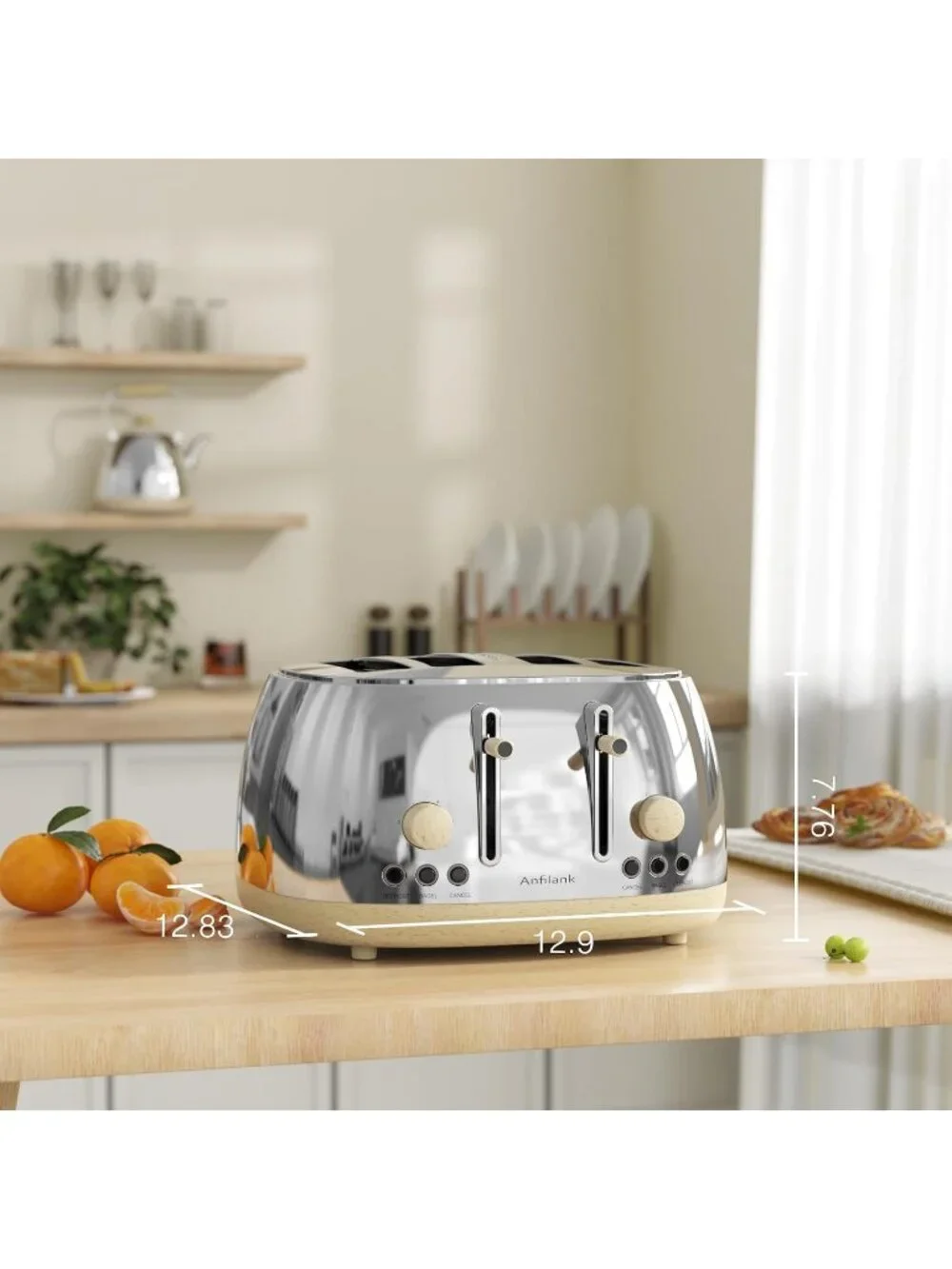 4 Slice Silver Defrost Retro Stainless Steel Extra Wide Slots Cancel Toaster